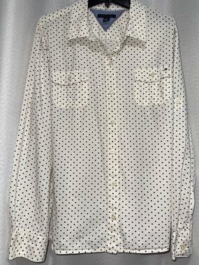 Tommy Hilfiger White Black Polka Dot Button Down Shirt Size XXL 100% Cotton